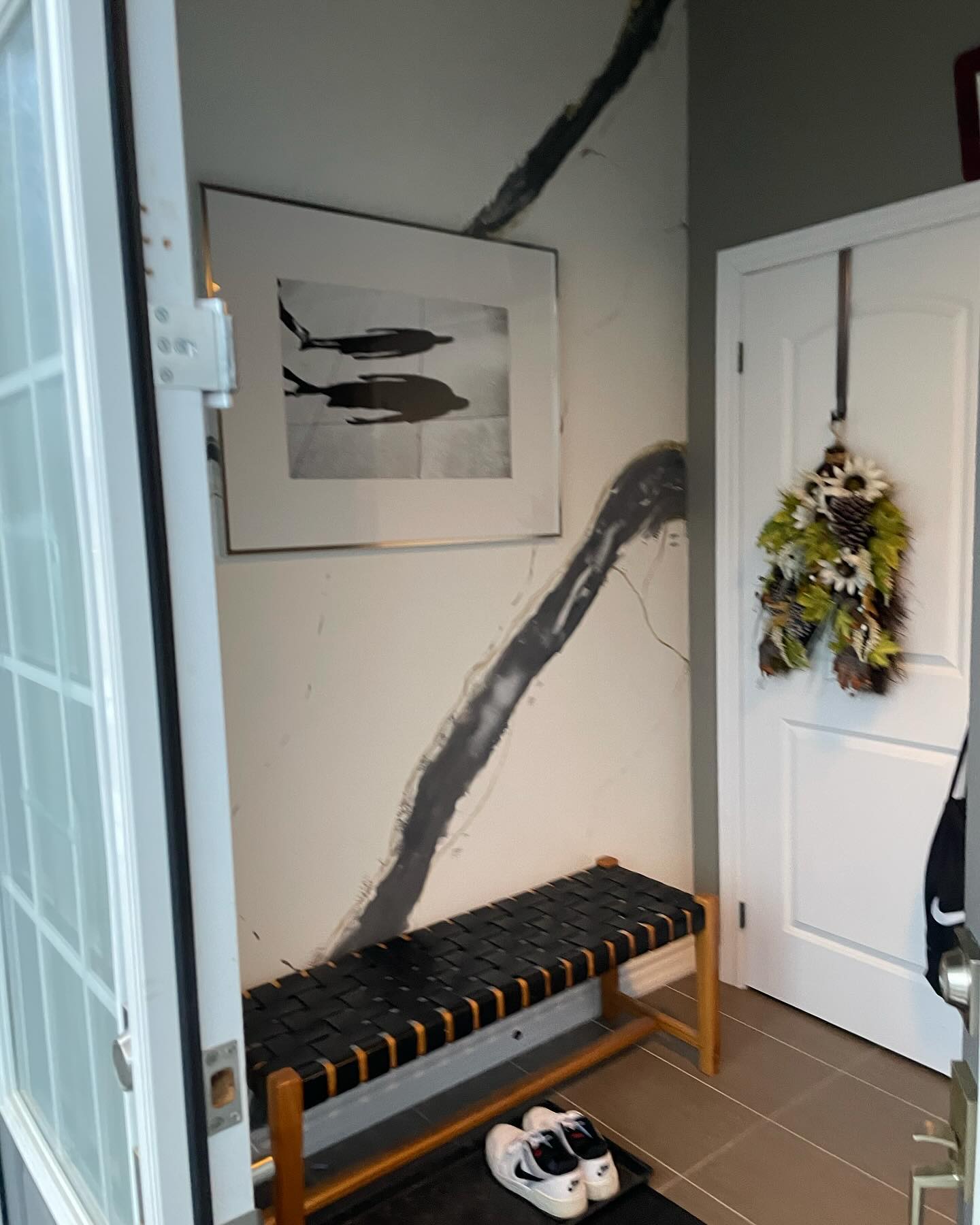 Detail view of marble wall painting technique