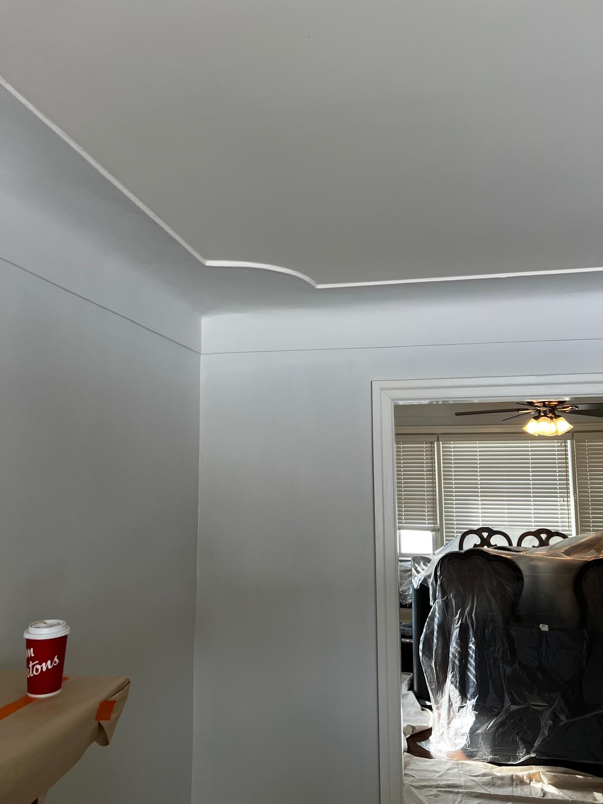 Room with freshly painted walls and crown molding detail